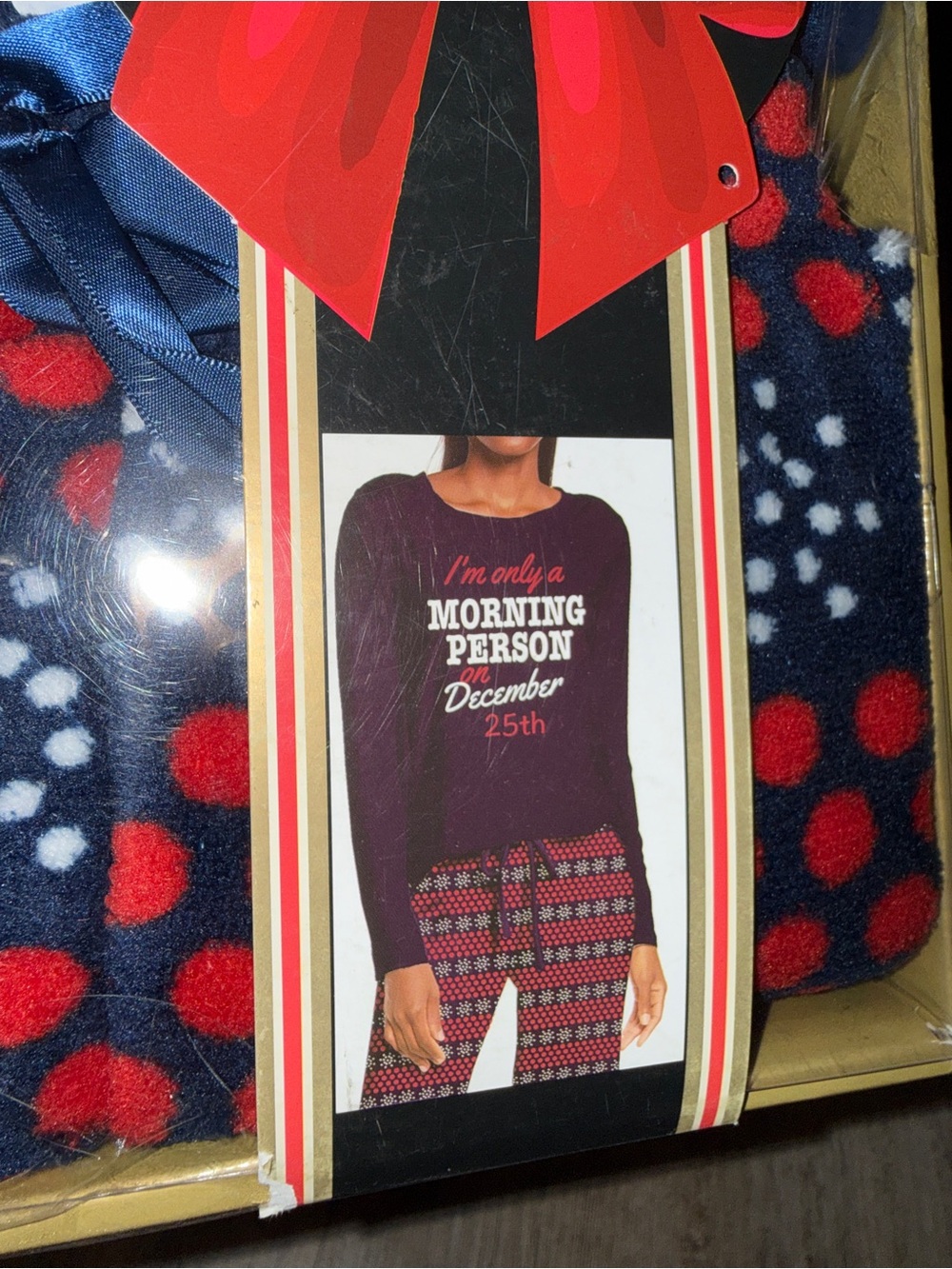 NWT Women’s Burgundy Holiday Pajama Top & Navy Dot Pants Set